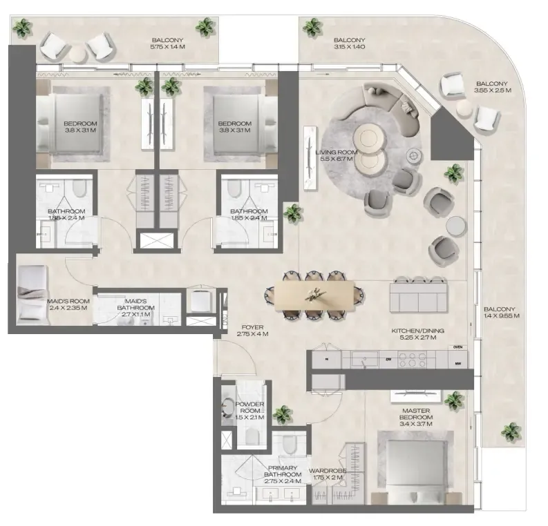 Floor plan — 3 BR