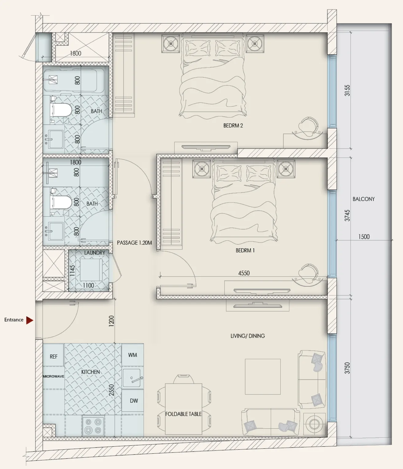Floor plan — 2 BR