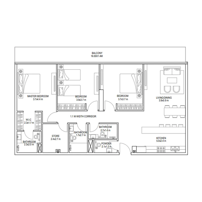 Floor plan — 3 BR