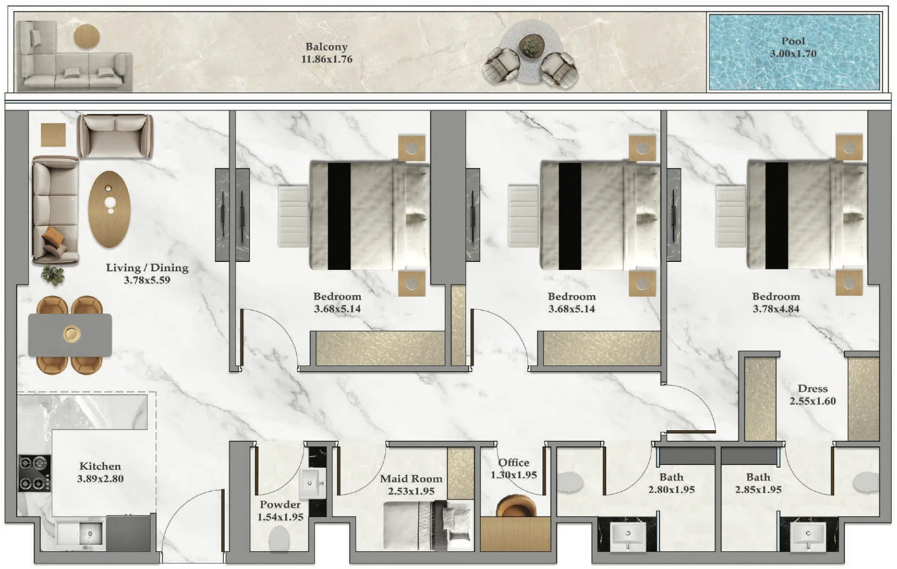 Floor plan — 3 BR
