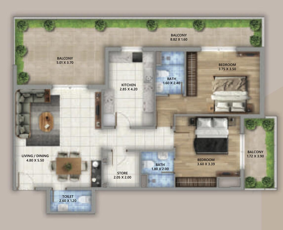 Floor plan — 2 BR