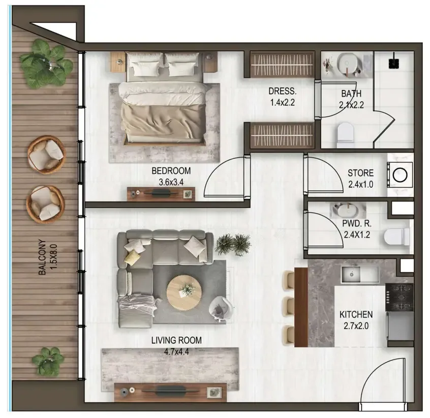 Floor plan — 1.5 BR