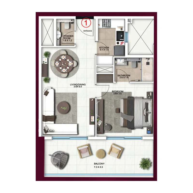 Floor plan — 1 BR