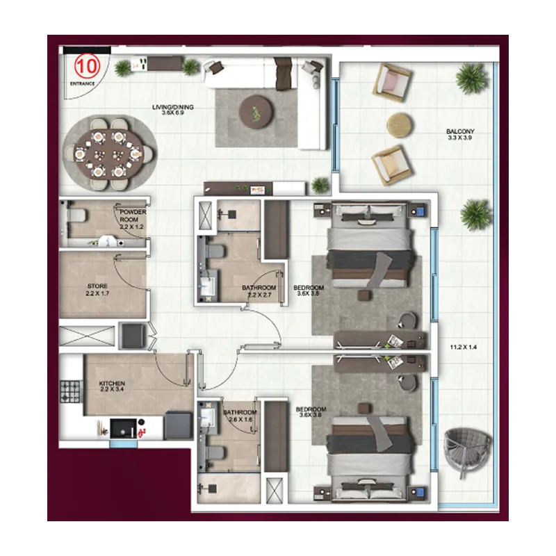 Floor plan — 2 BR