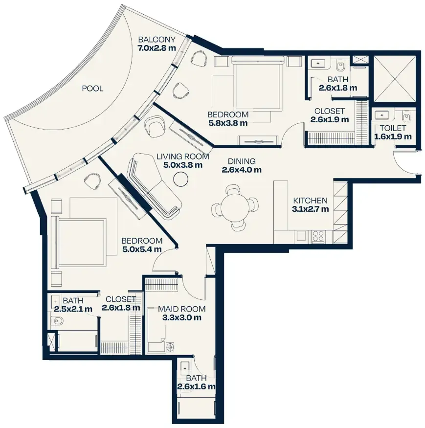 Floor plan — 2 BR