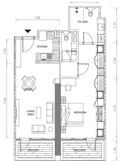 Floor plan — 1 BR