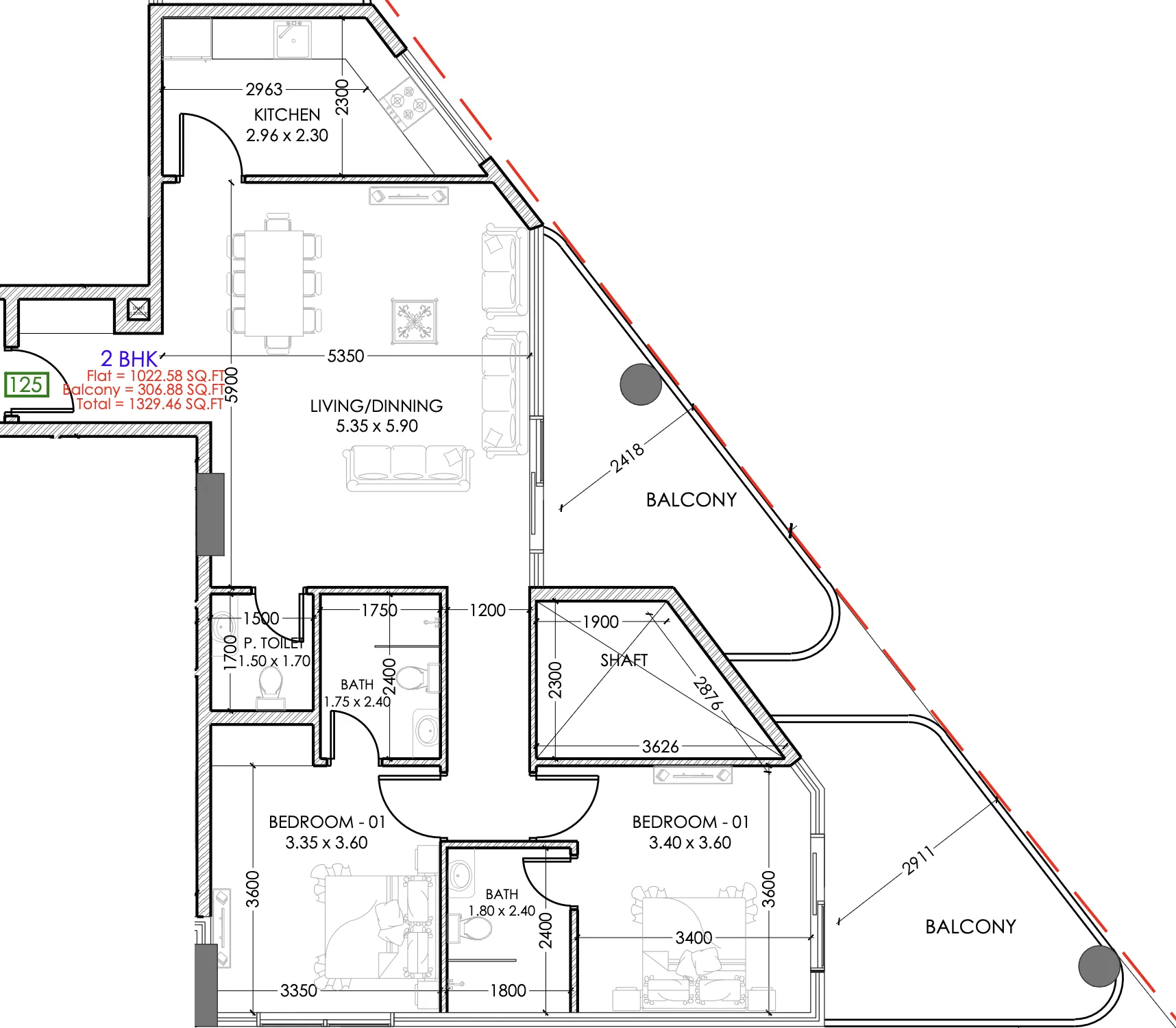 Floor plan — 2 BR