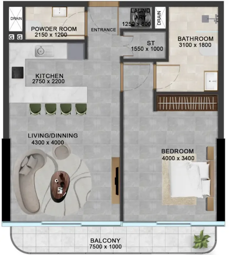 Floor plan — 1 BR
