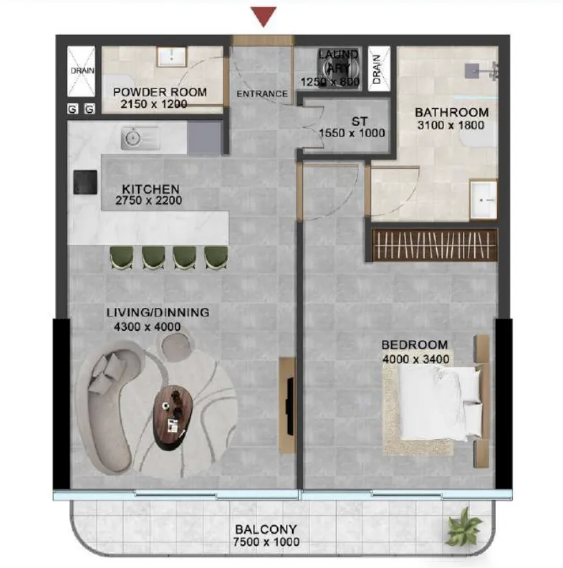 Floor plan — 1 BR