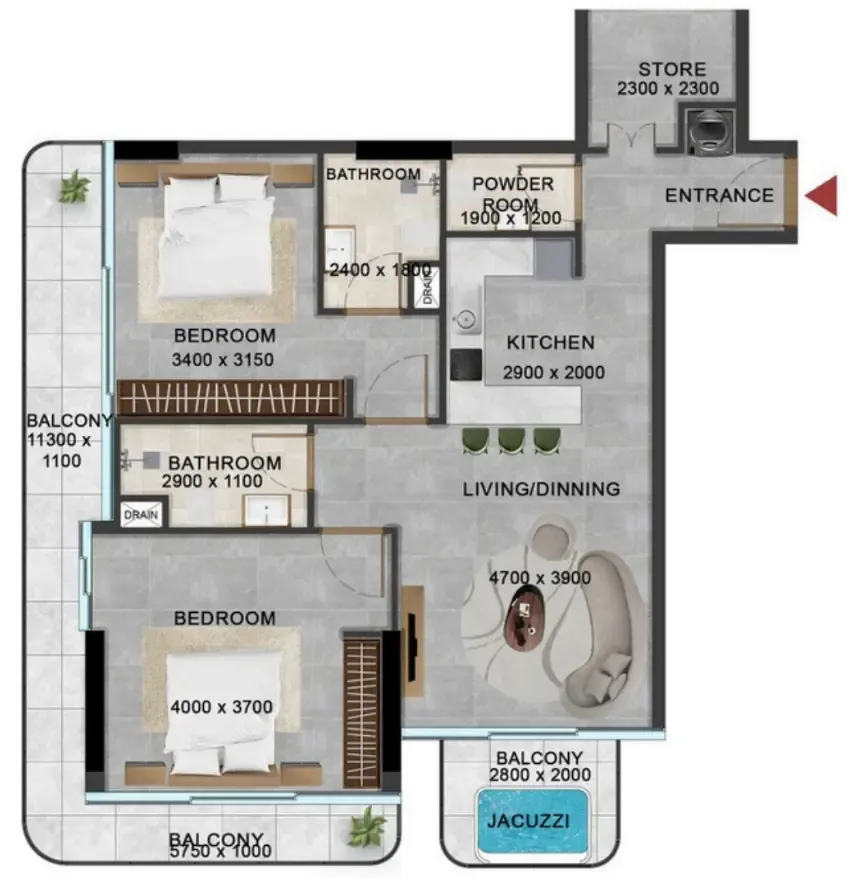 Floor plan — 2 BR