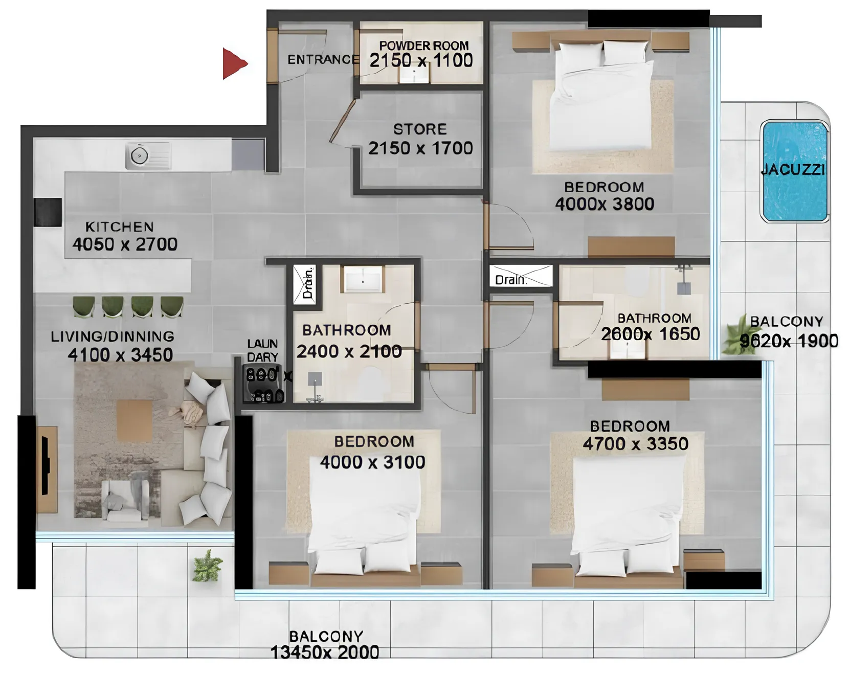 Floor plan — 3 BR