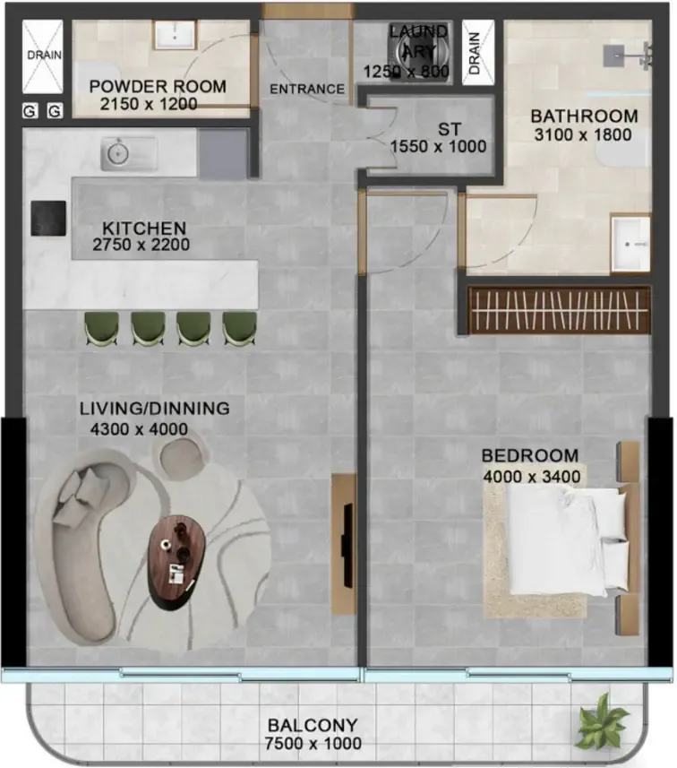 Floor plan — 1 BR