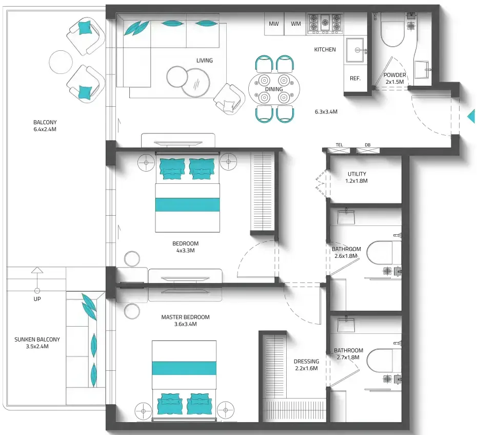 Floor plan — 2 BR