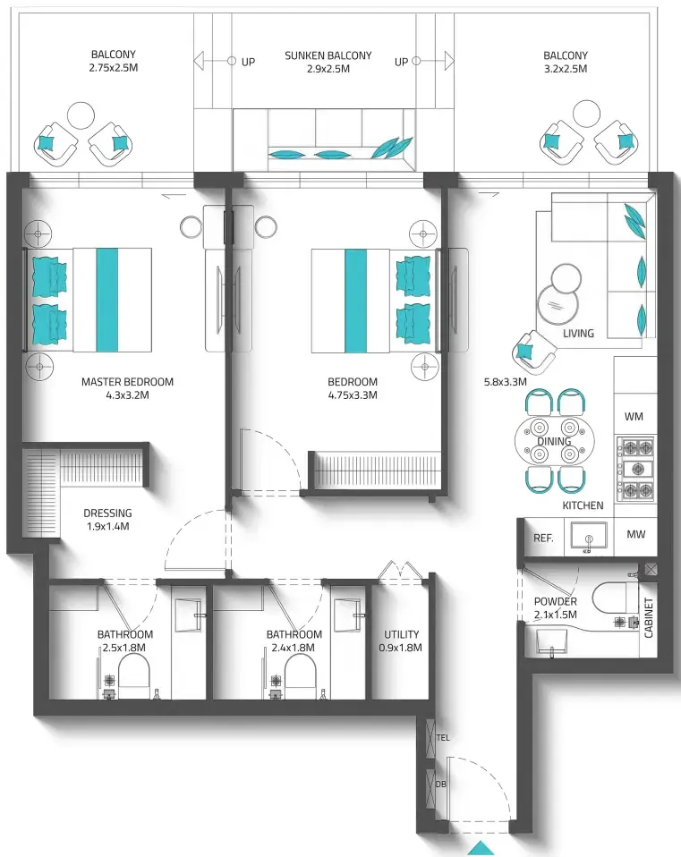 Floor plan — 2 BR