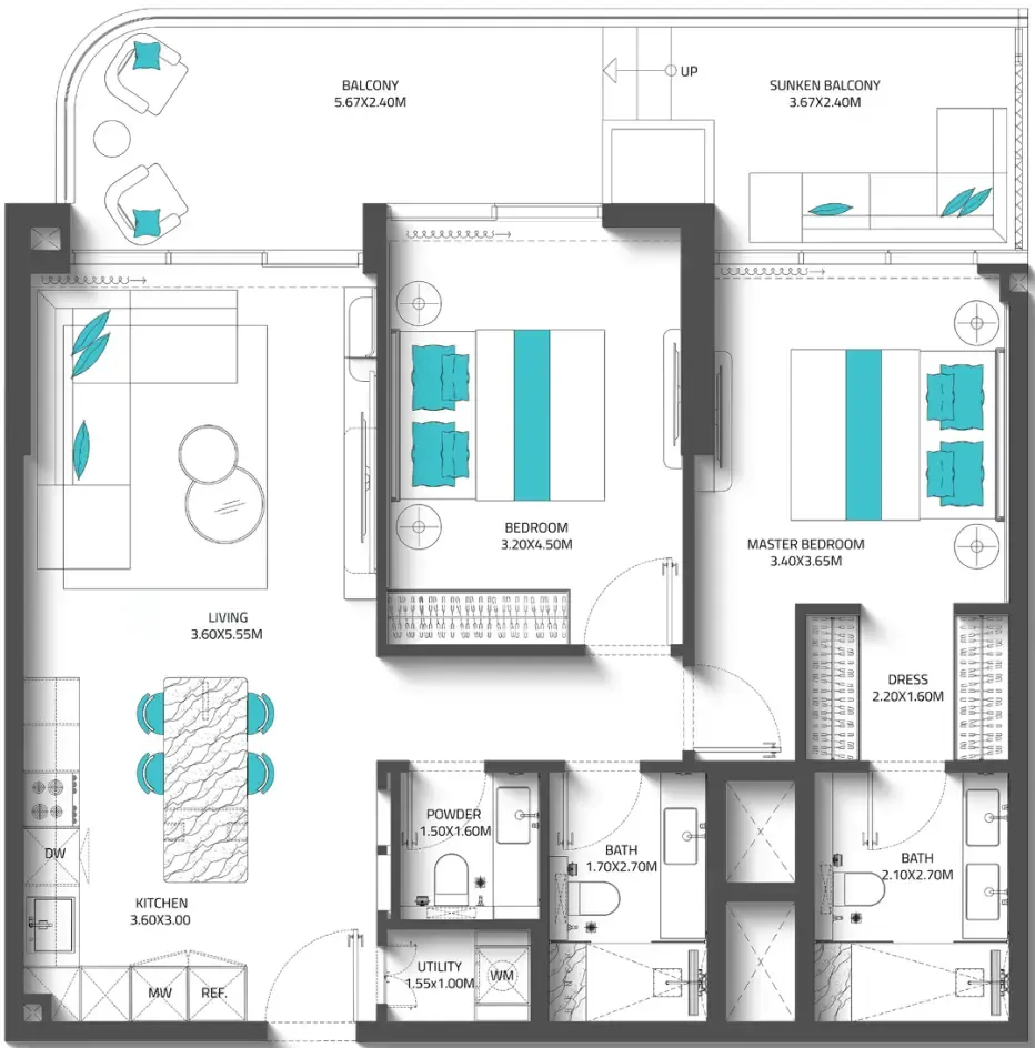 Floor plan — 2 BR