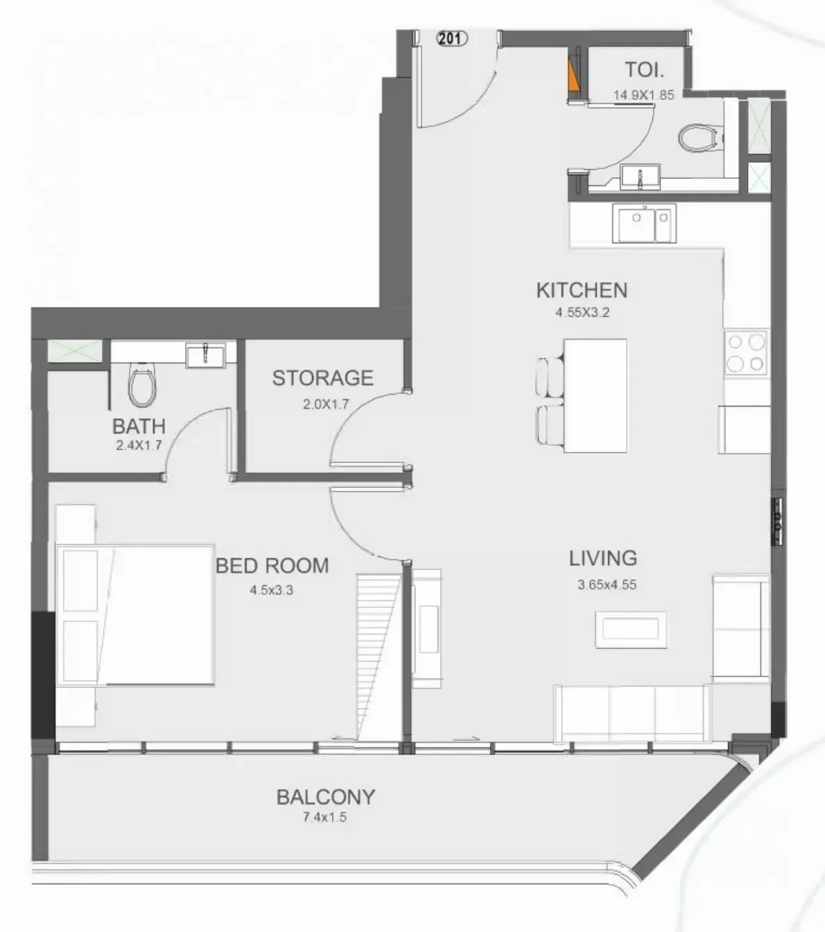 Floor plan — 1 BR