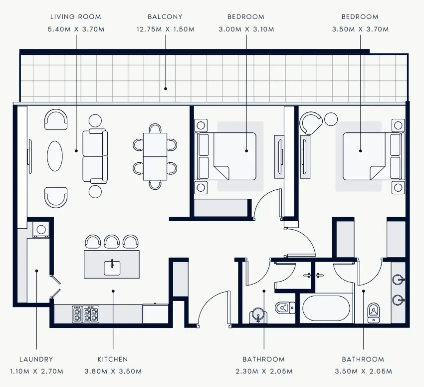 Floor plan — 2 BR