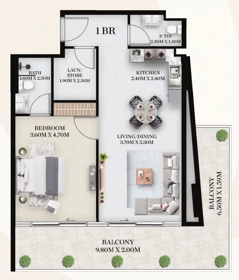 Floor plan — 1 BR