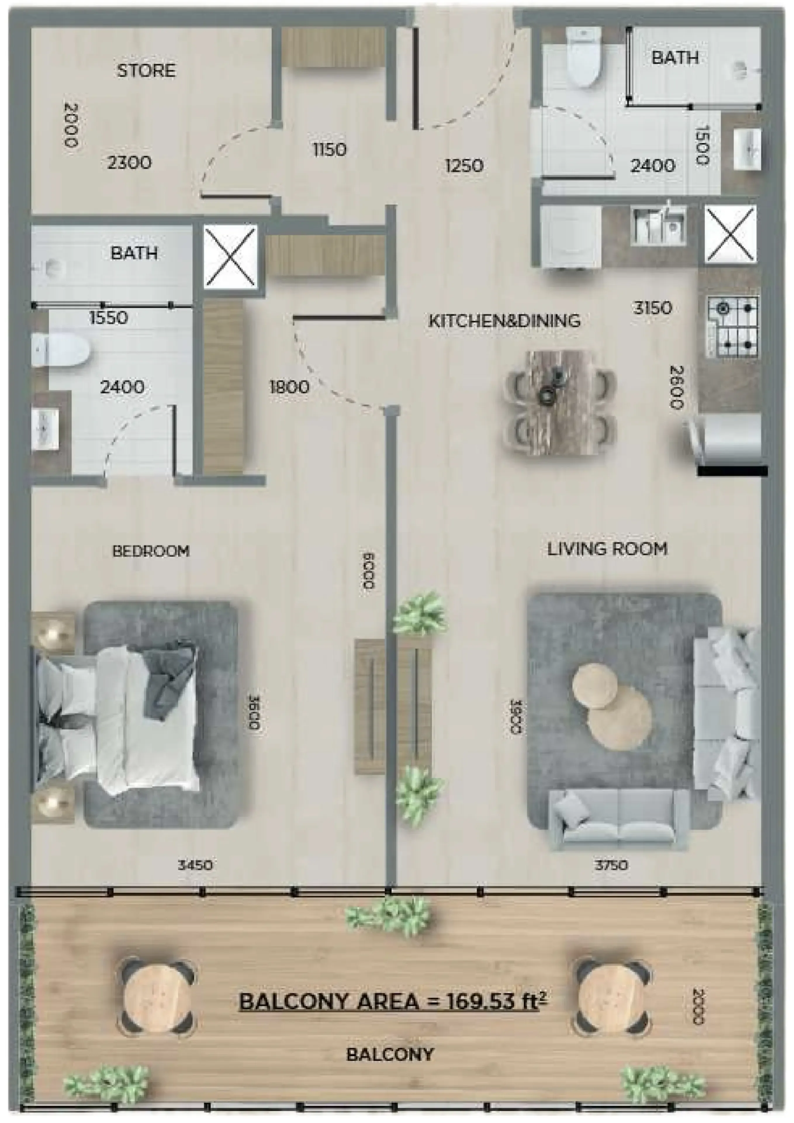 Floor plan — 1.5 BR