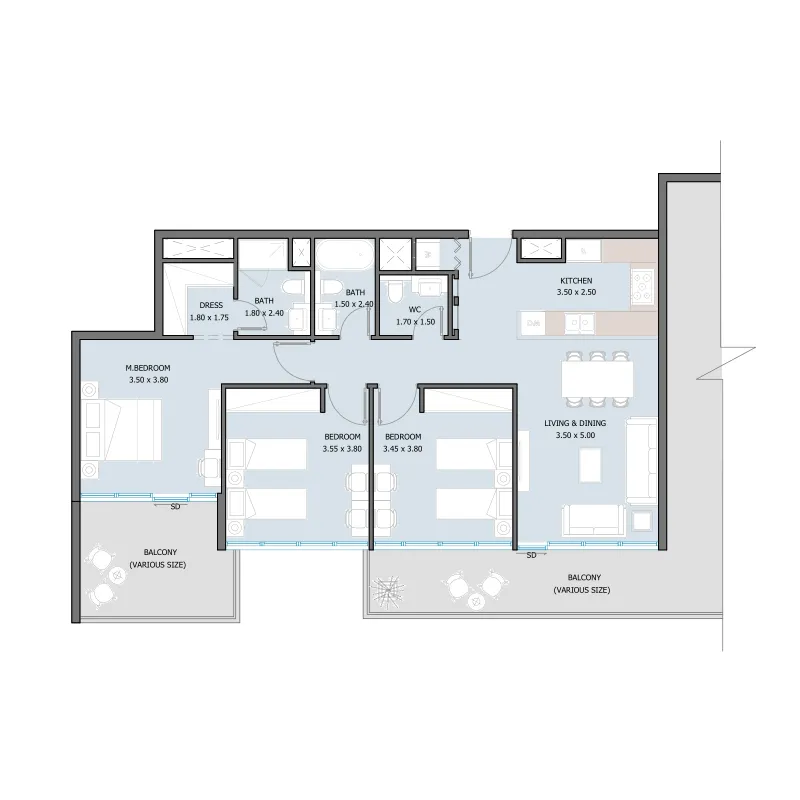 Floor plan — 3 BR