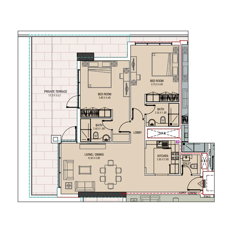 Floor plan — 2 BR