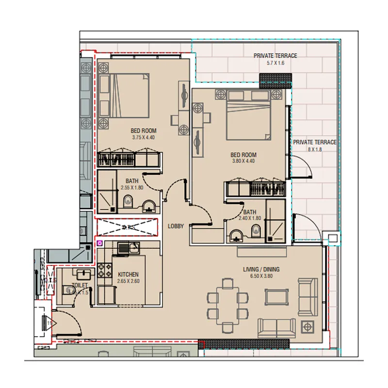 Floor plan — 2 BR