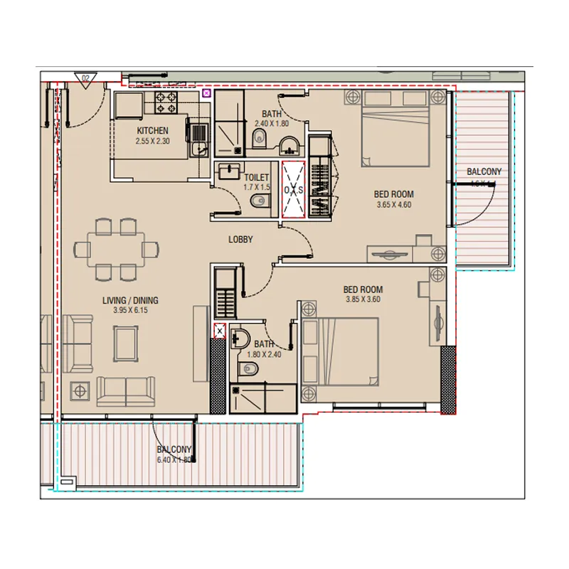 Floor plan — 2 BR