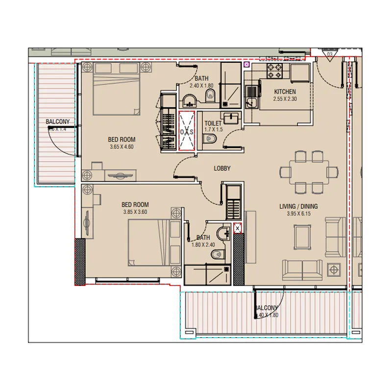 Floor plan — 2 BR
