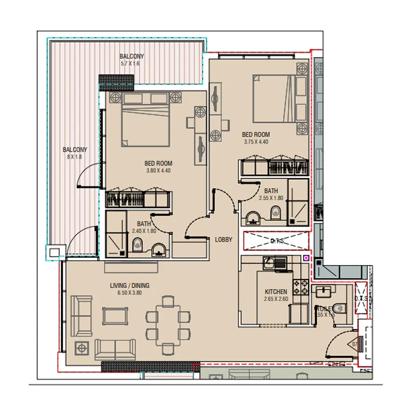Floor plan — 2 BR