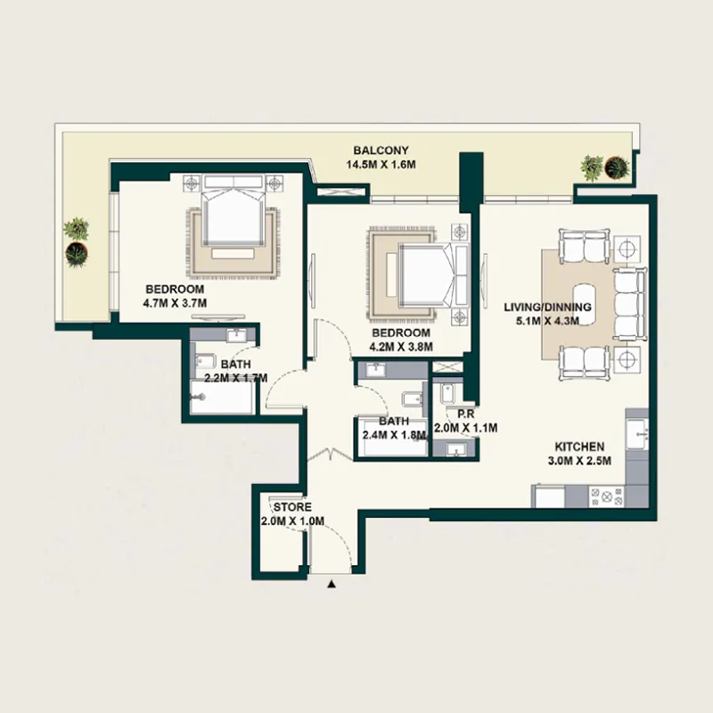 Floor plan — 2 BR