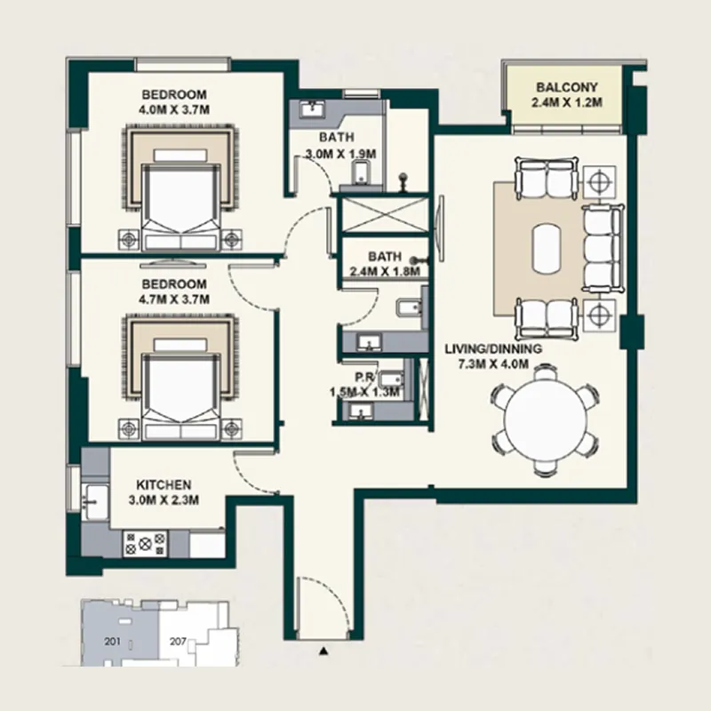 Floor plan — 2 BR