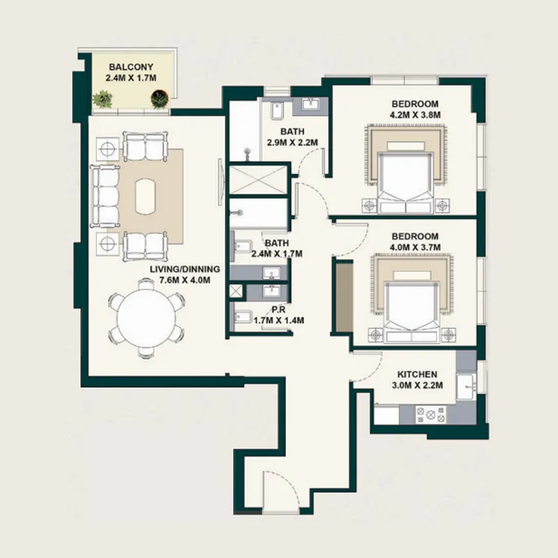 Floor plan — 2 BR