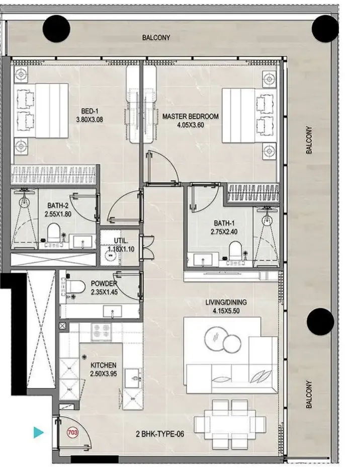 Floor plan — 2 BR