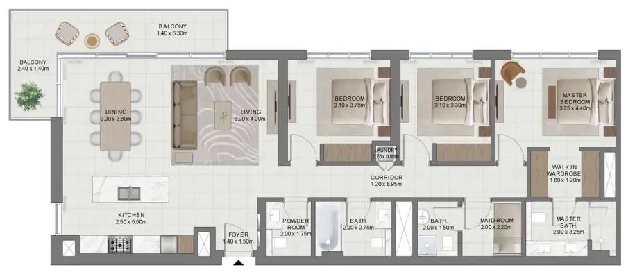 Floor plan — 3 BR