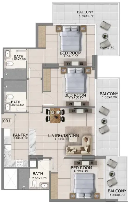 Floor plan — 3 BR