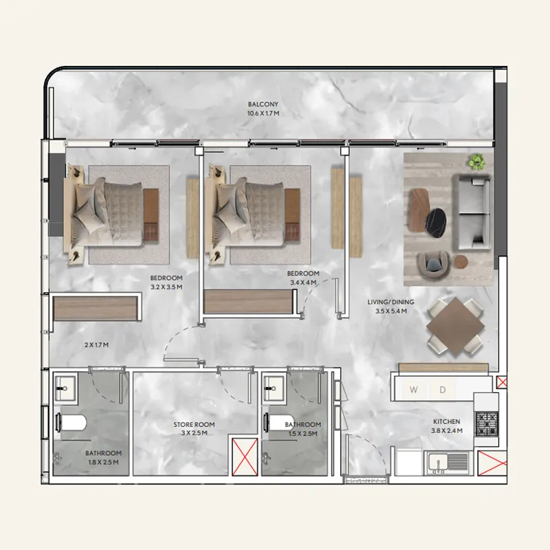 Floor plan — 2 BR