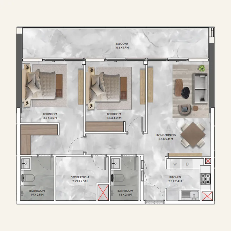 Floor plan — 2 BR