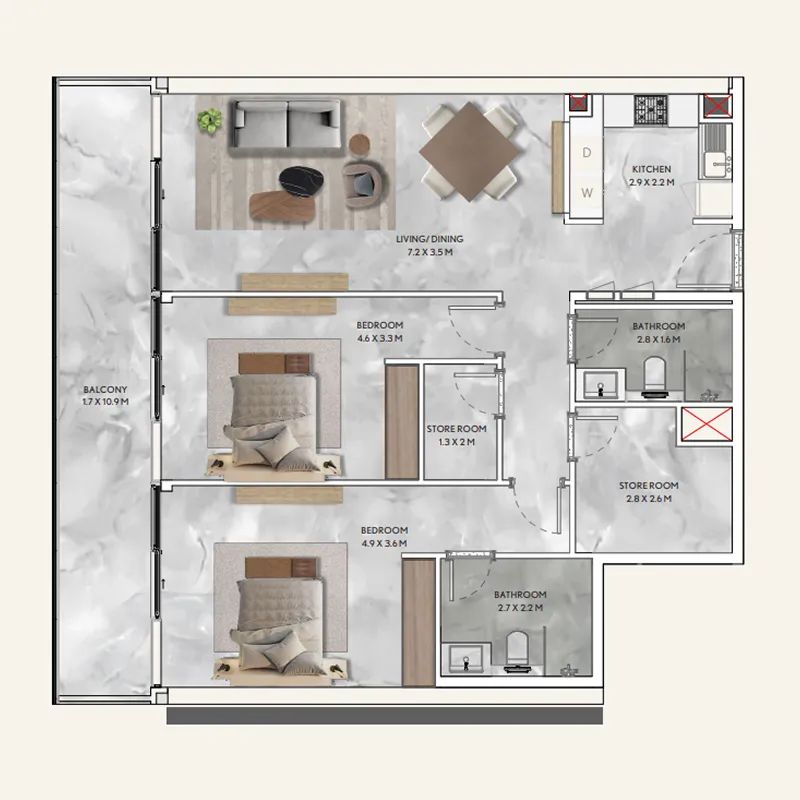 Floor plan — 2 BR