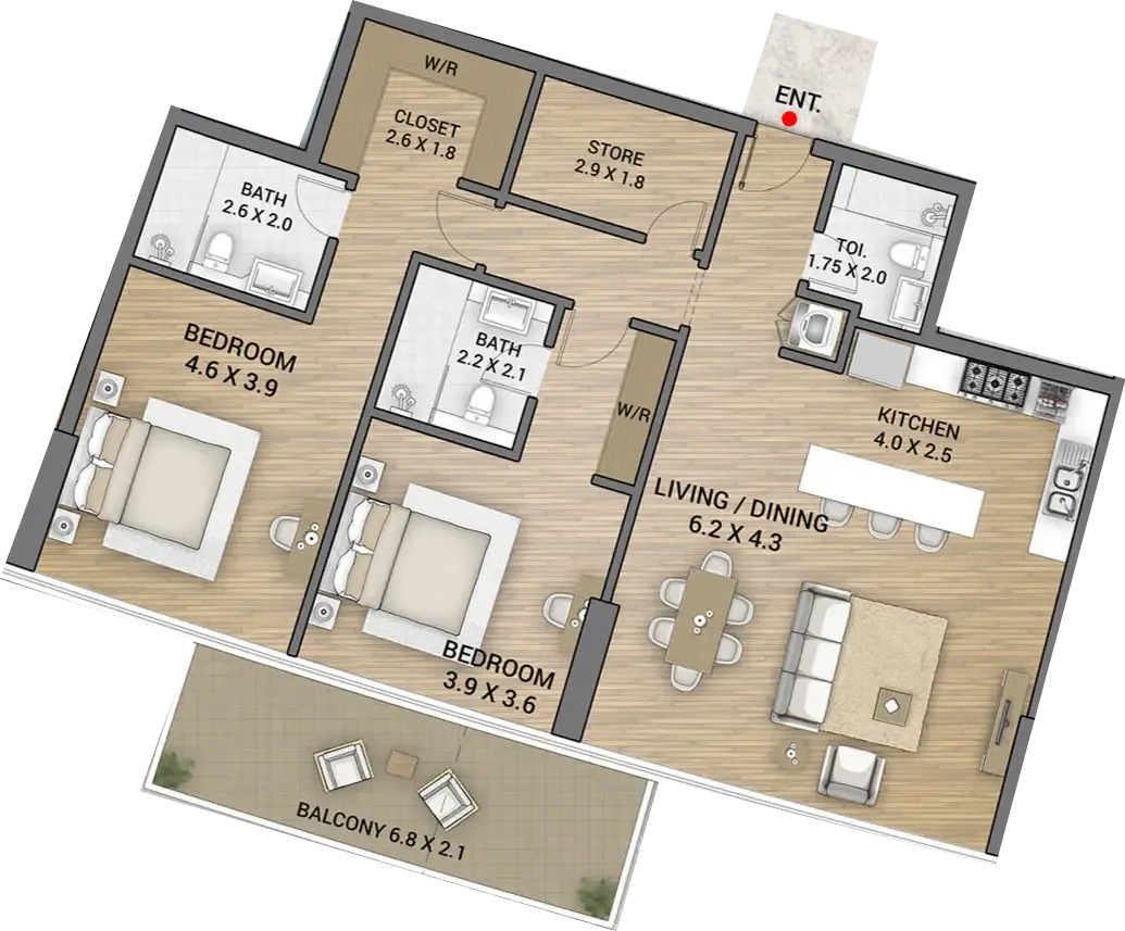 Floor plan — 2 BR