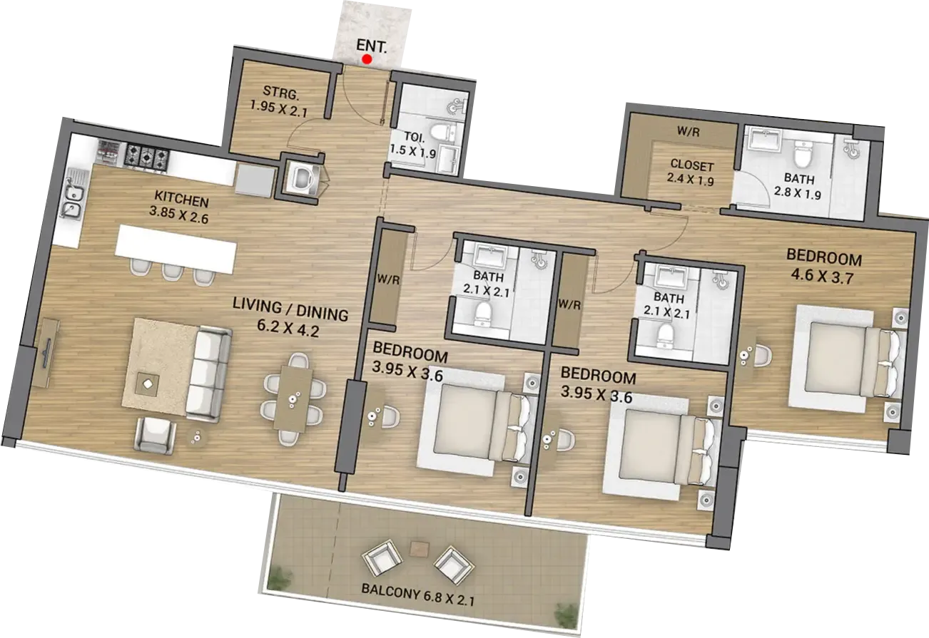 Floor plan — 3 BR