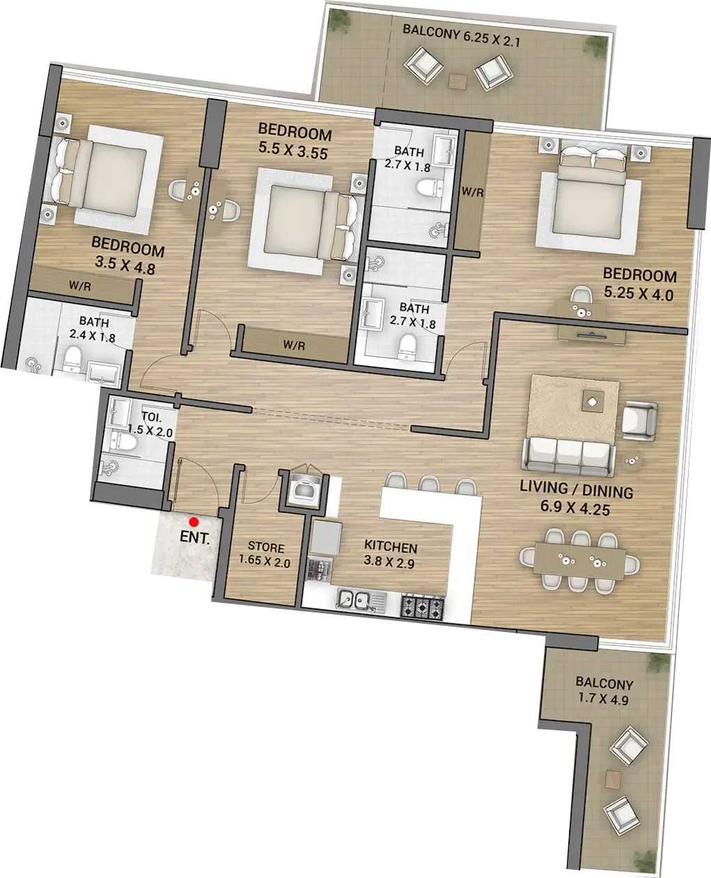 Floor plan — 3 BR