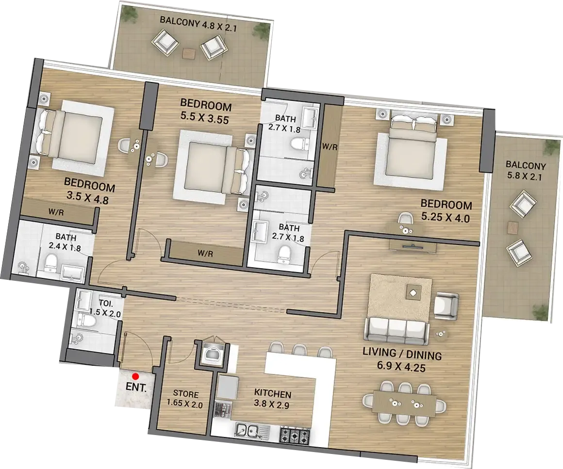 Floor plan — 3 BR