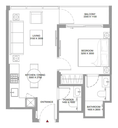 Floor plan — 1 BR