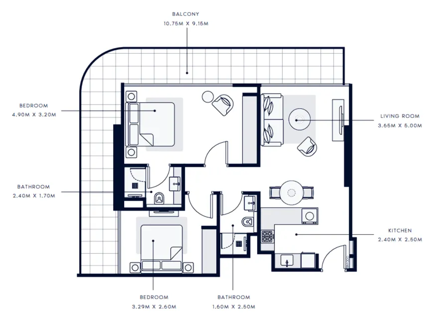 Floor plan — 2 BR