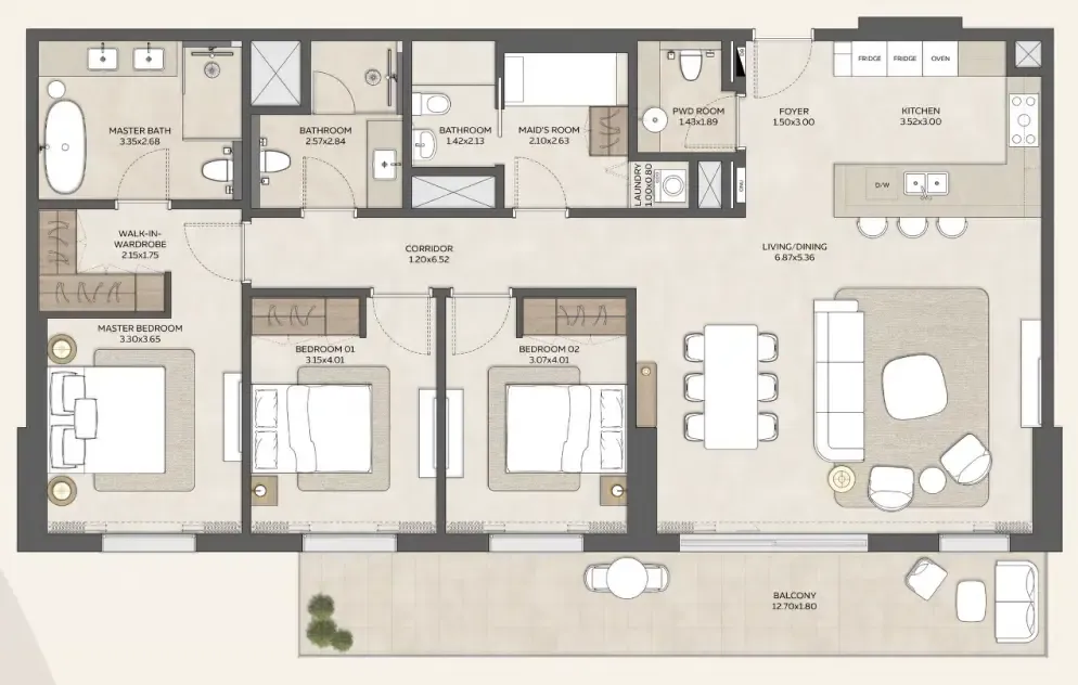 Floor plan — 3 BR