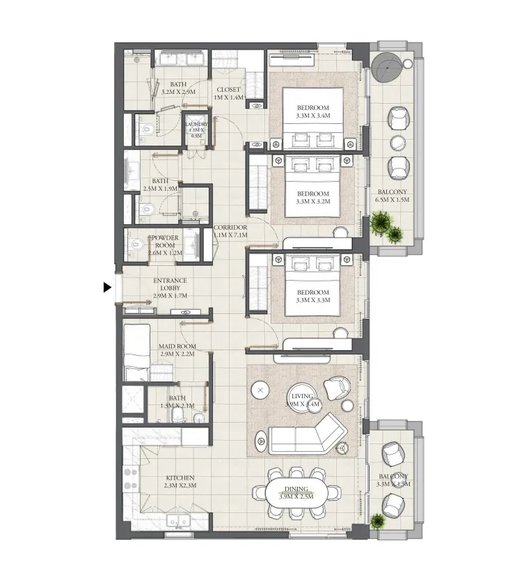 Floor plan — 3 BR