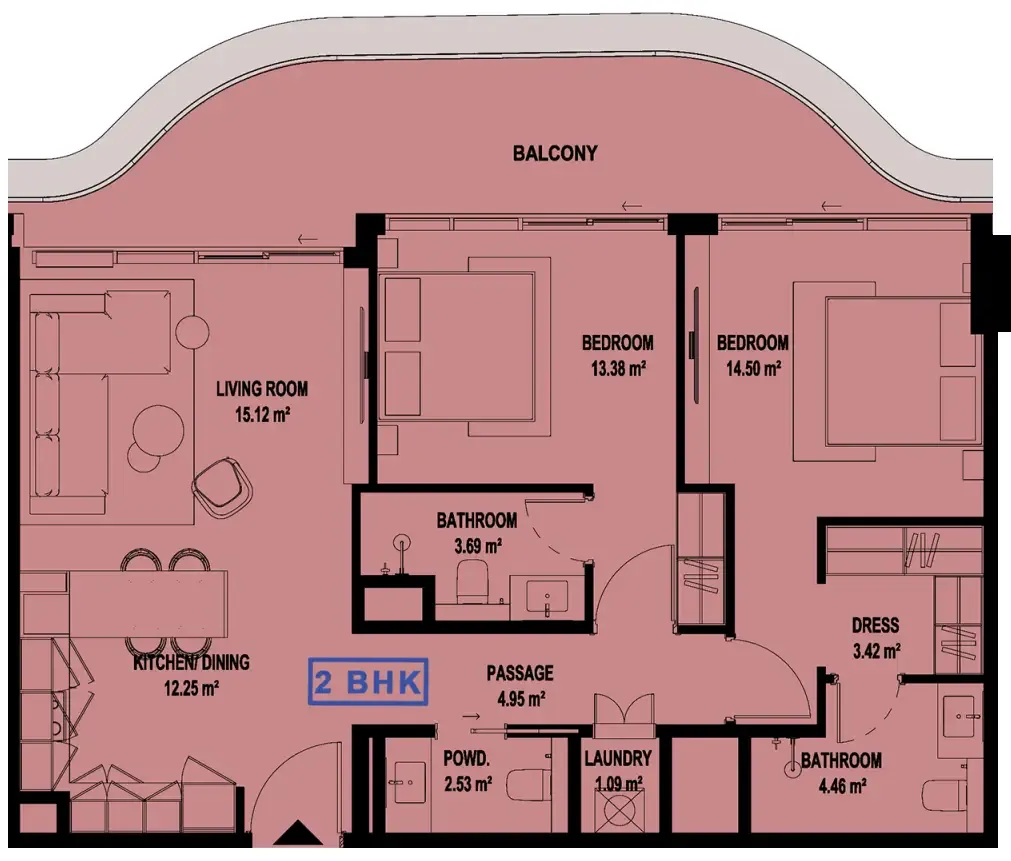 Floor plan — 2 BR