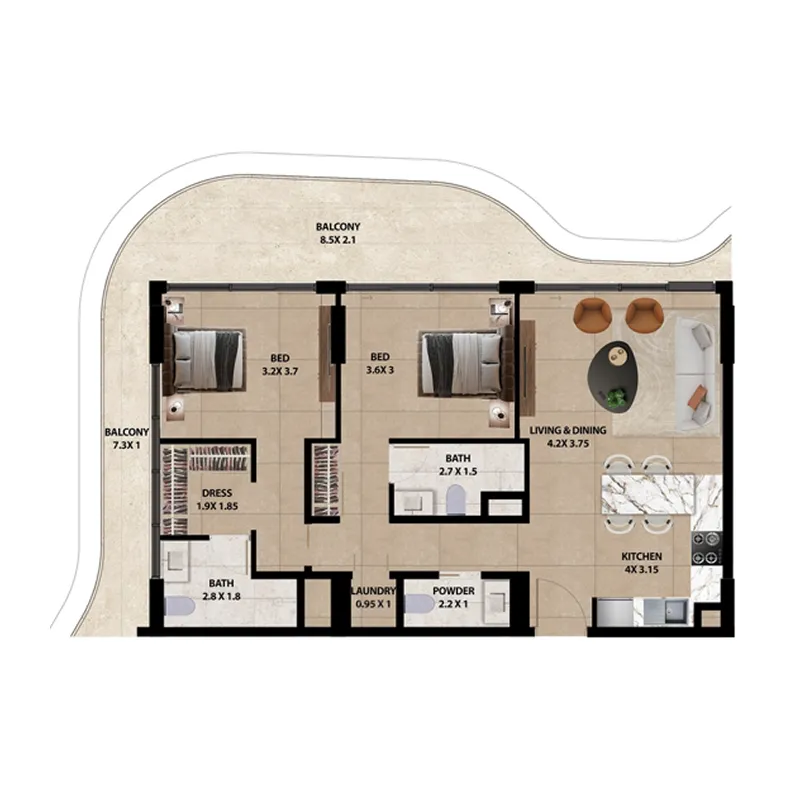Floor plan — 2 BR