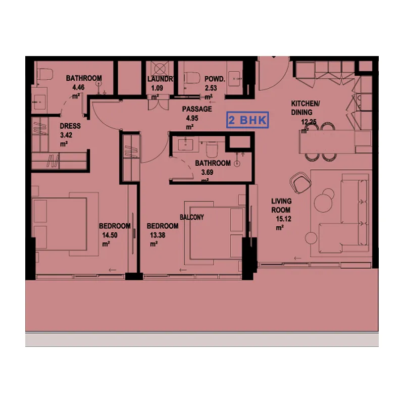 Floor plan — 2 BR