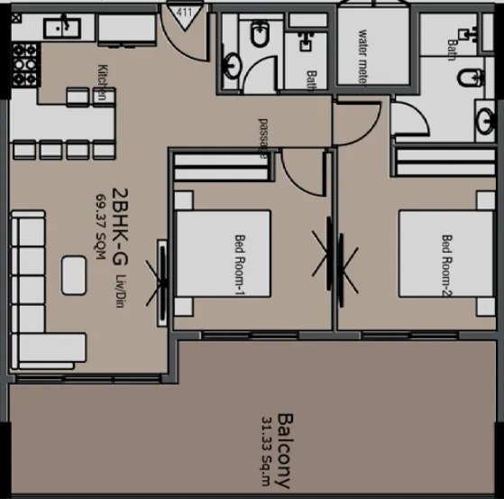 Floor plan — 2 BR